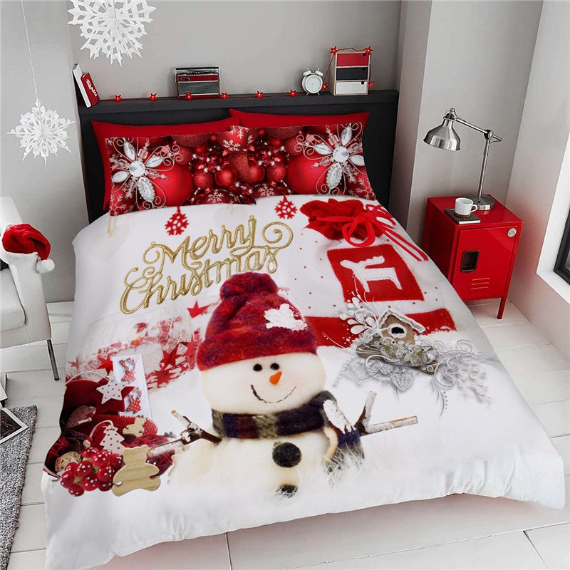 3D-Weihnachtsbettwäsche, 3-teiliges Bettdecken-Set, Schneemann und rote High Heels, ultraweiche Mikrofaser, lichtbeständiges Polyester, 1 Bettdecke, 2 Kissenbezüge 